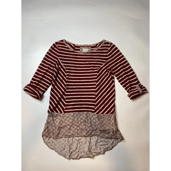 Anthropologie Postmark Layered Red Striped Floral Blouse Top Size XS - Picture 1 of 7
